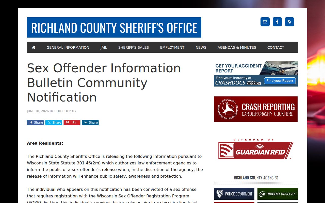 Sheriff public notice relevant to Lone Rock criminal and safety records