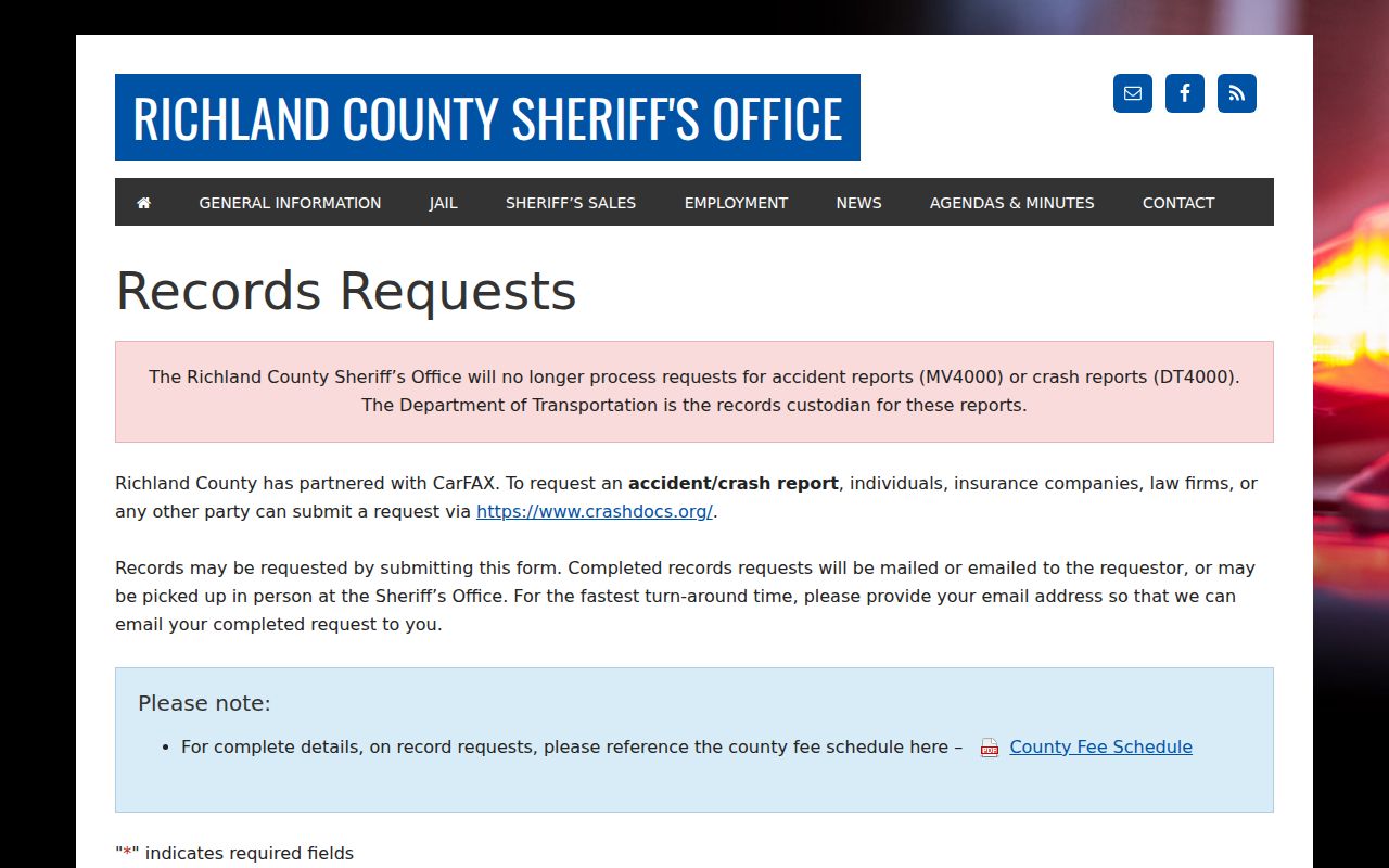 Richland County arrest records request form