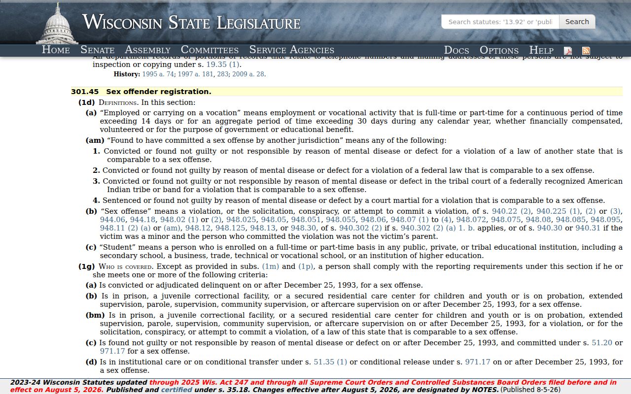 Wisconsin statute source related to Richland County arrest and later records