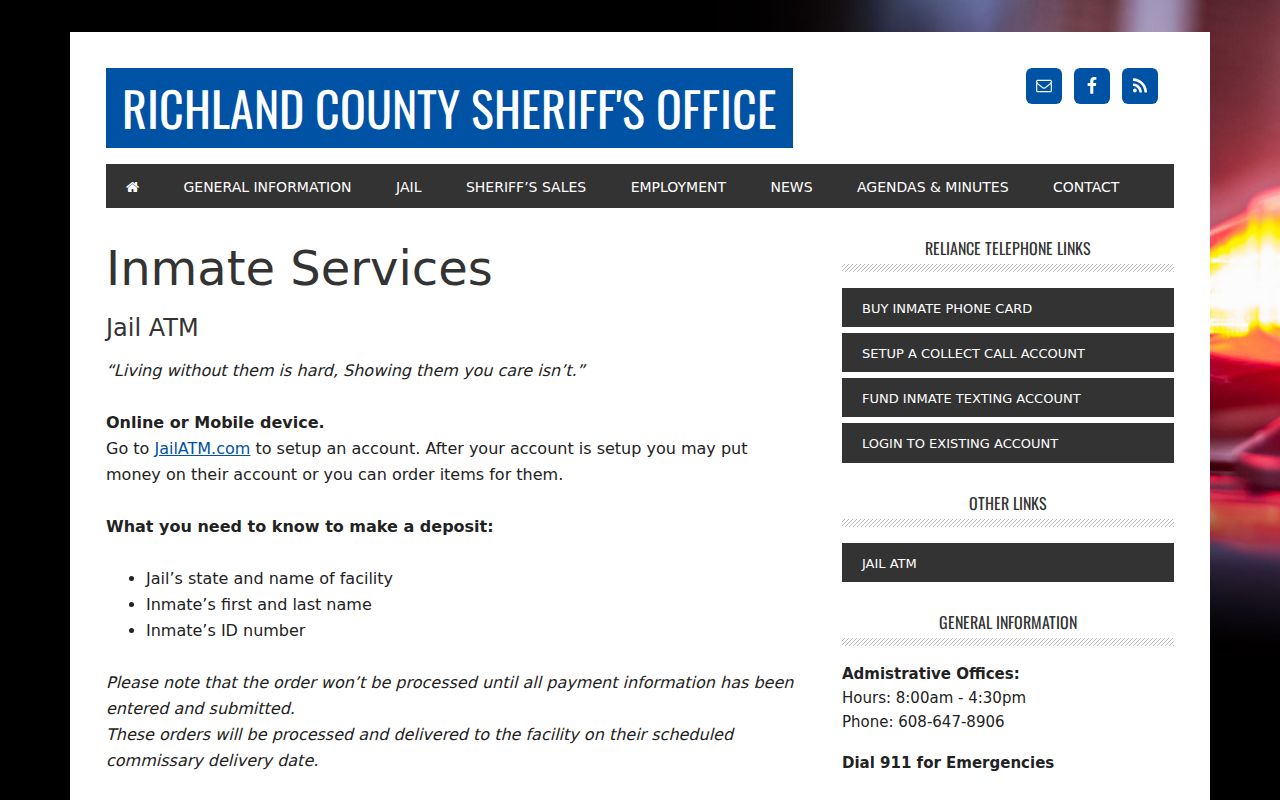 Richland County jail services used in a Richland Center arrest record check