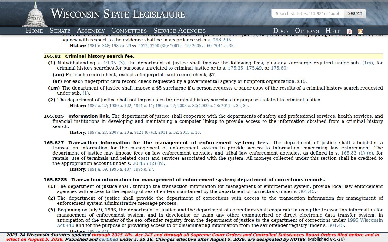 Wisconsin CIB law for a Richland Center criminal record check