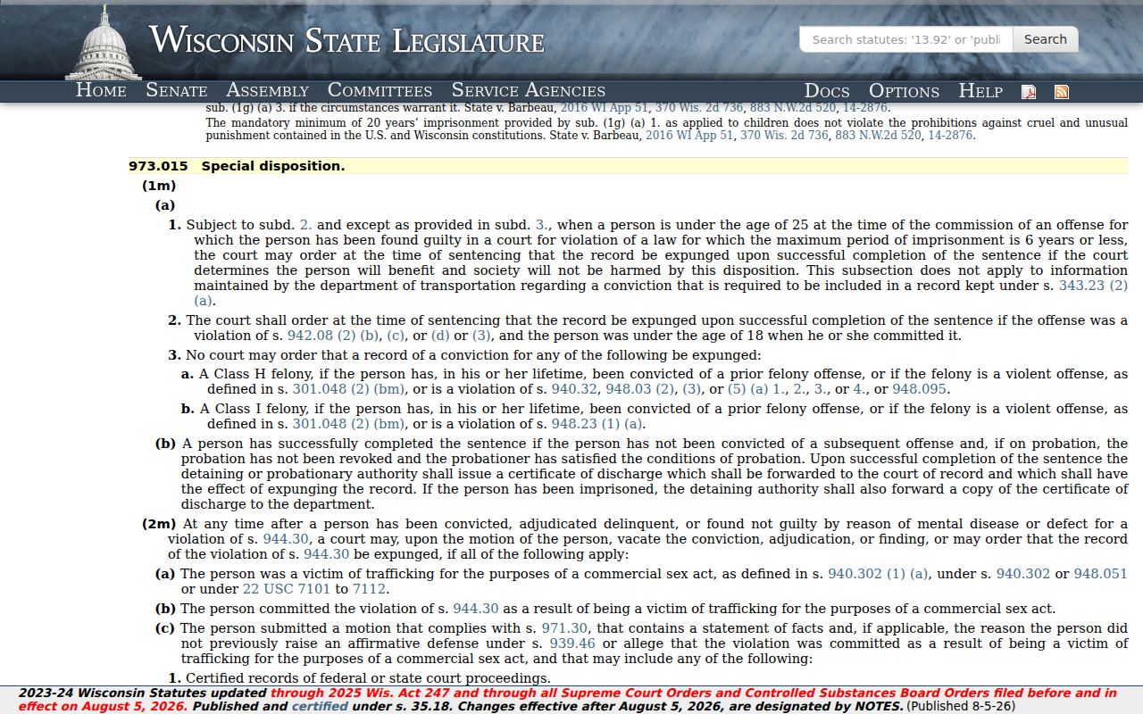 Wisconsin expungement law for Richland County criminal records