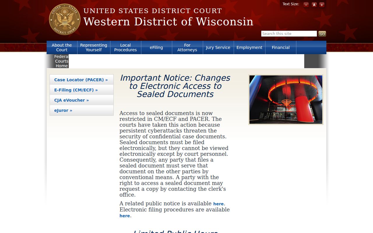 Western District of Wisconsin federal court source for Richland County criminal records