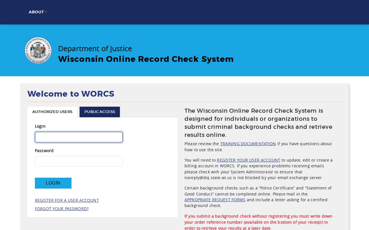 Richland County criminal history request through the Wisconsin WORCS portal