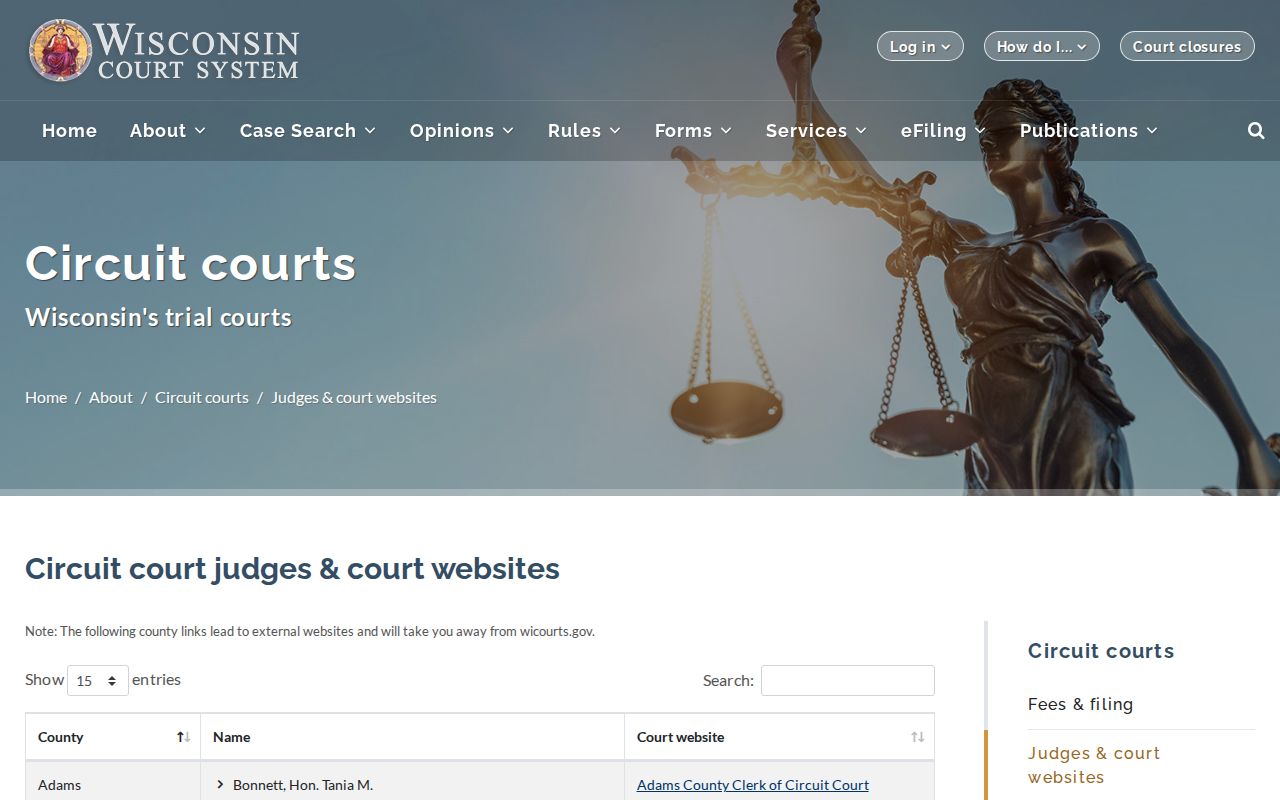Wisconsin circuit court directory for Viola criminal record searches
